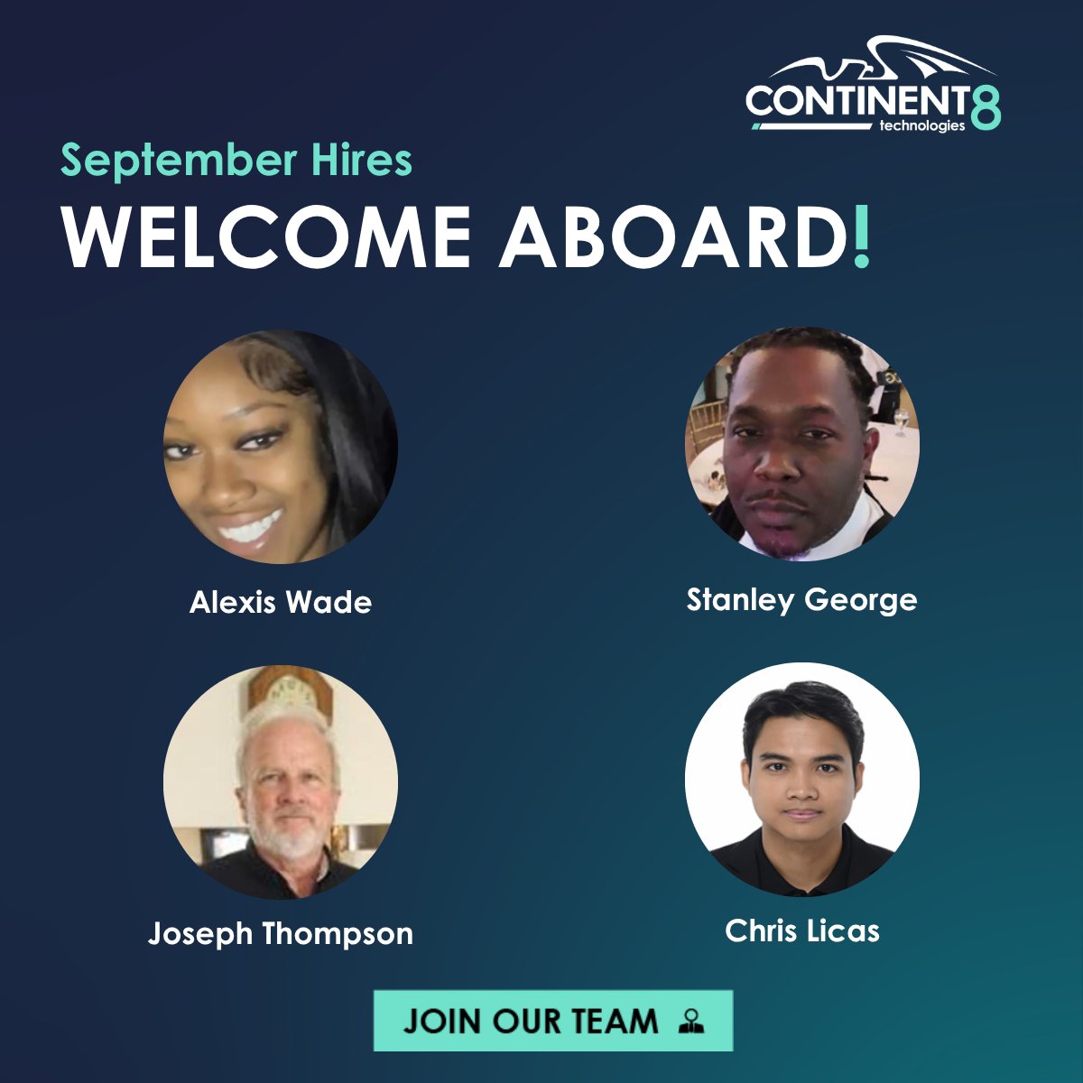 Continent8's tweet image. Fresh energy in September! 🌟 Excited to welcome new team members whose talent is already making waves. Say hello to our September stars! 👋 #WelcomeAboard #TeamC8 #NewHires #GenuineCare #ActiveOwnership #PurposefulCreativity