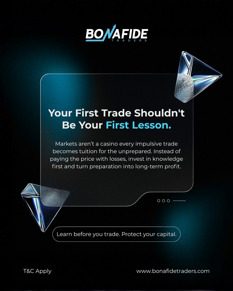 Bonafidetraders's tweet image. Your first trade shouldn’t be your first lesson! Put knowledge before risk and trade smarter with Bonafide Traders.
Learn more 👉 bonafidetraders.com #LearnBeforeYouTrade #TradingSmart #CommunityTraders #ForexTrader