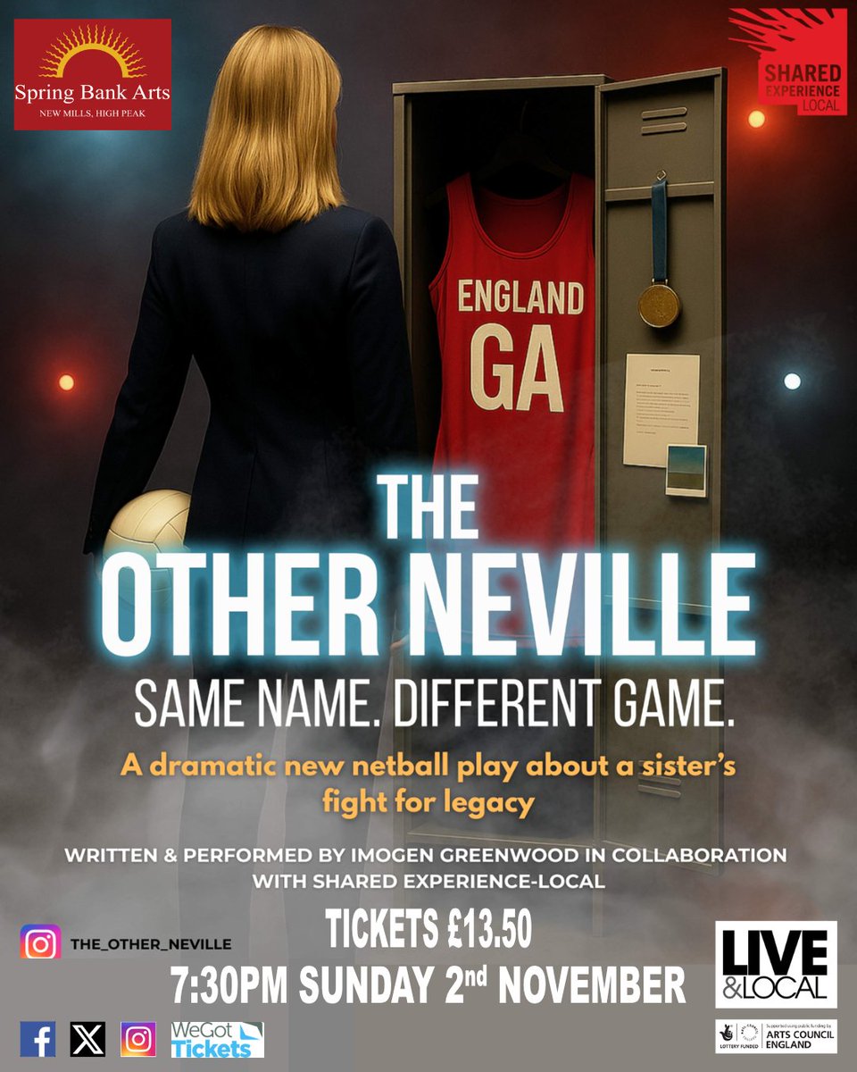 Electrifying one-woman play that tells the untold story of Tracey Neville as she steps out of the shadow of her famous footballer brothers.
wegottickets.com/event/674411
#springbankarts #newmills #highpeak #derbyshire #visitnewmills #theatre #drama #netball