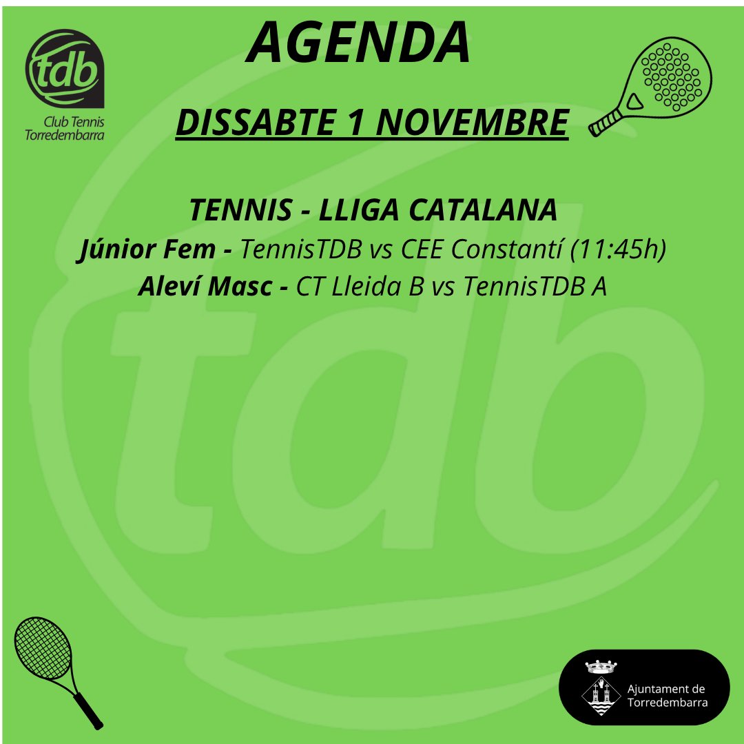 TennisTDB's tweet photo. CLUB | Aquí us deixem l'agenda dels enfrontaments i activitats del TennisTDB per a aquest proper cap de setmana #Torredembarra #TDBésEsport https://t.co/79VxudVSrl
