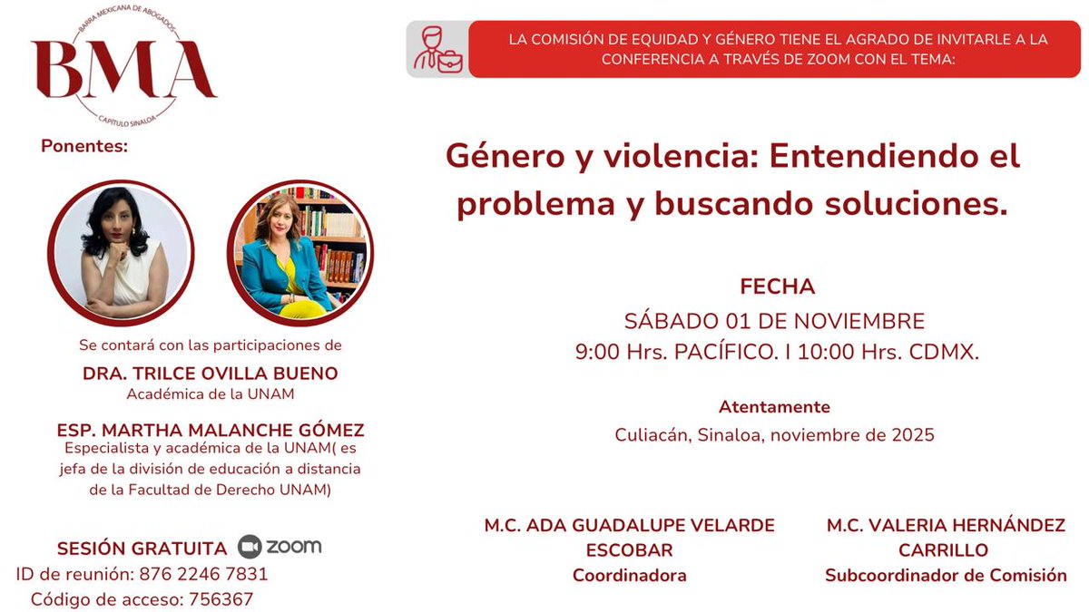 El 25 de noviembre es el Día Internacional para la Eliminación de la Violencia contra la Mujer. Esta fecha busca concienciar y sensibilizar sobre esta problemática.  Estan cordialmenteinvitad@s a este evento de <a href="/BMA_Abogados/">Barra Mexicana, Colegio de Abogados A.C.</a>  #25n #dianaranja #ViolenciaDeGénero