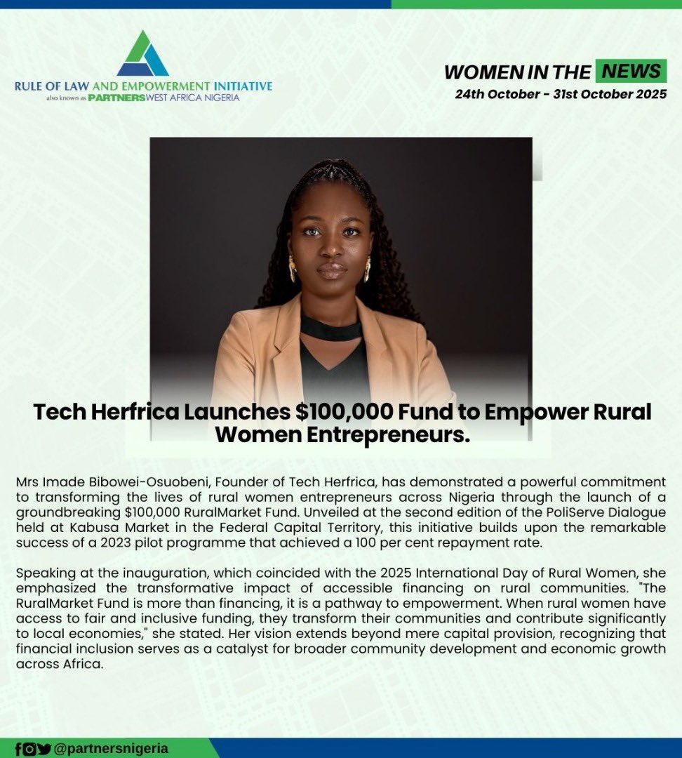 partnersnigeria's tweet image. Join us every week as we give recognition to the trailblazing women who are shattering glass ceilings and paving the way for others!
Our weekly empowerment update celebrates their remarkable achievements, unwavering resilience, and transformative impact across various…