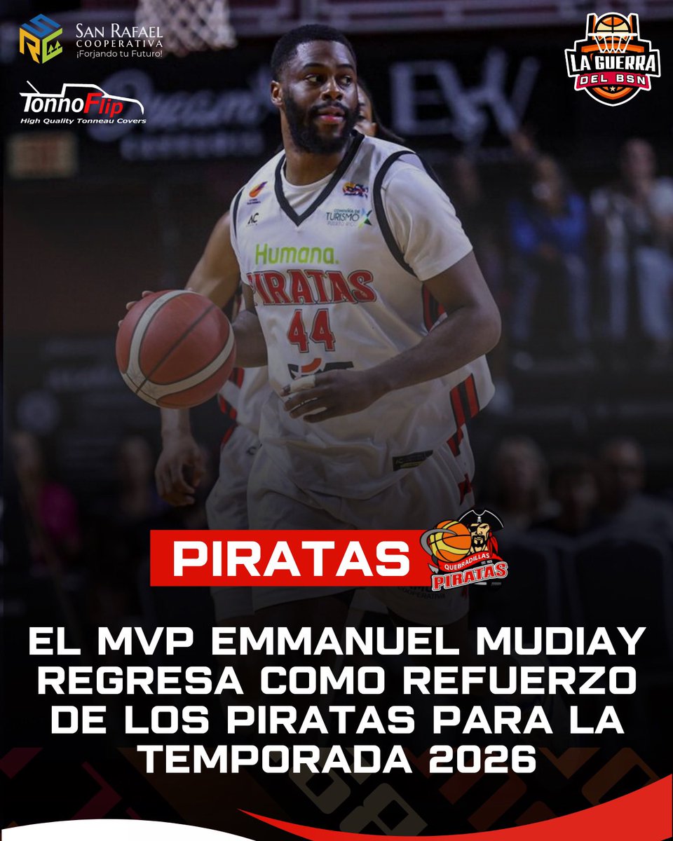 #BSNPR | OFICIAL: El MVP y armador Emmanuel Mudiay regresa como refuerzo de los Piratas de Quebradillas desde el primer día de la próxima temporada 2026, tras firmar contrato con la franquicia.

📊 Mudiay finalizó la pasada temporada 2025 con promedios de 23.6 puntos, 4.5 rebotes