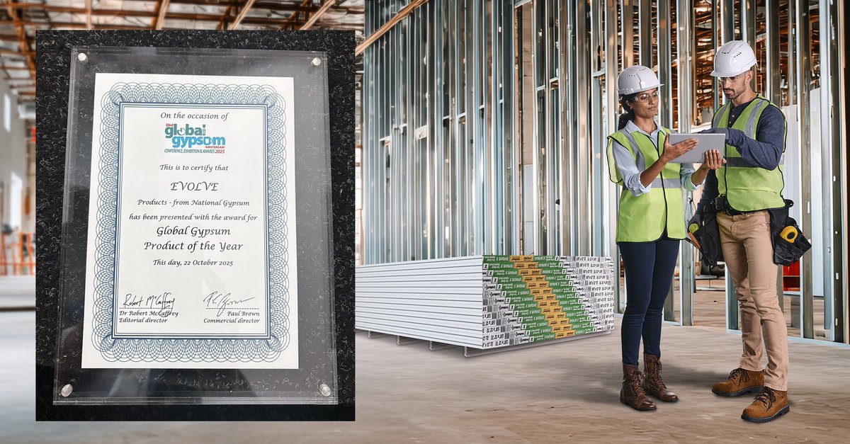 The EVOLVE™ family of products has been named Global Gypsum Product of the Year at the 23rd Global Gypsum Conference in Amsterdam! The award recognizes innovation in gypsum product development, with votes from over 45 countries.

🔗 nationalgypsum.com/newsroom/press…