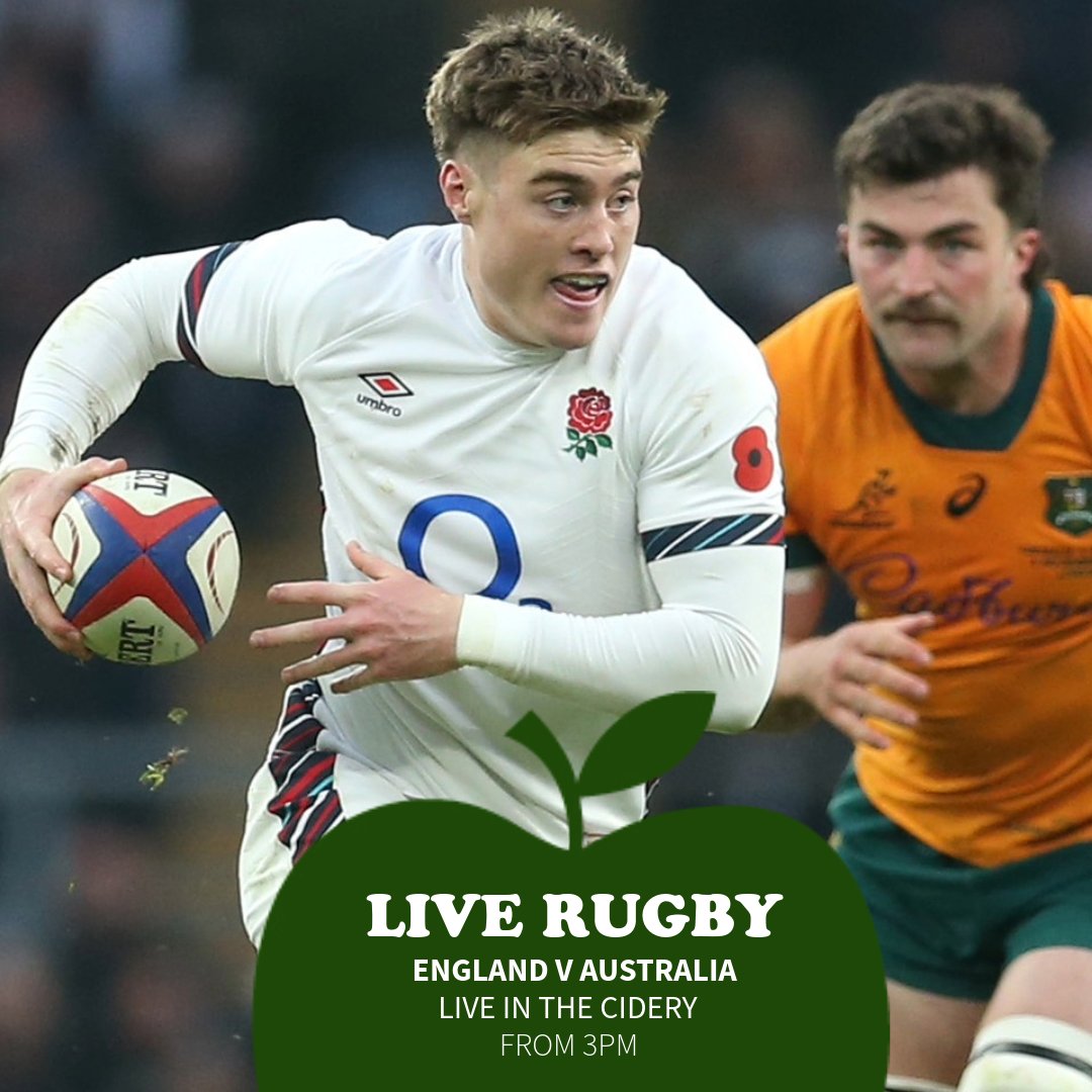 🍂🏉 **Get Ready for Kick Off!** 🏉🍂

Join us tomorrow at The Cidery as we dive into the action of the Autumn Rugby Internationals! Starting at 3 PM, watch Australia go head-to-head with England live from Twickenham.