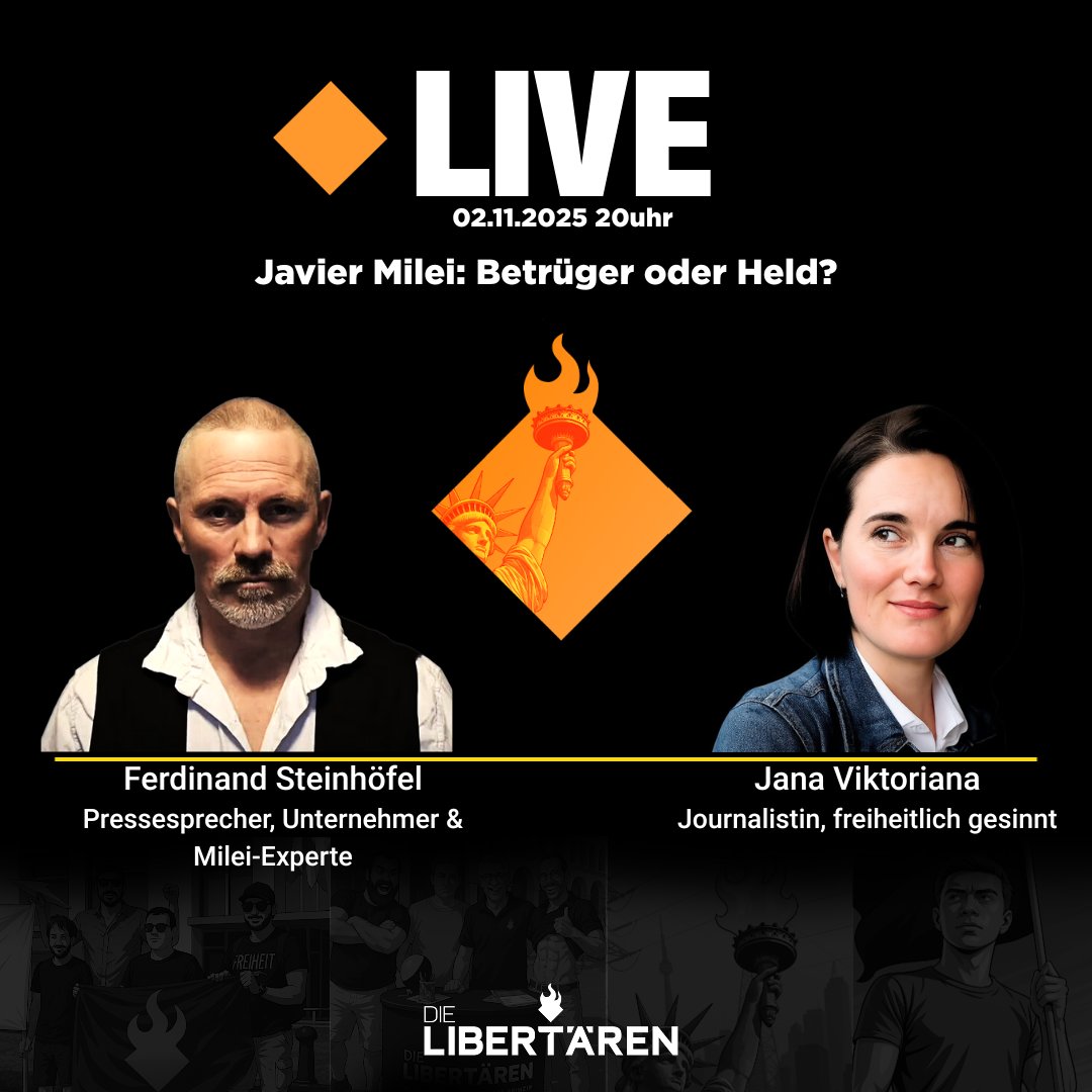 Nach dem Wahlerfolg von Javier Milei möchten wir am Sonntag, den 02.11.2025 über ihn, seine Erfolge aber auch seine Fehler sprechen. Zu hören auf X als Space ab 20uhr. Link im ersten Kommentar.