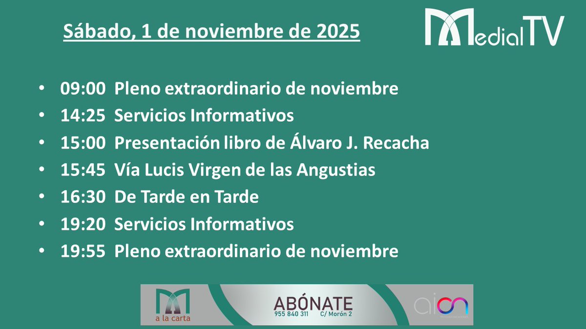 Medial_TV's tweet image. #Programación #MedialTV📺 | Sábado, 1 de noviembre. Estos son nuestros contenidos para hoy:
No te lo pierdas‼️