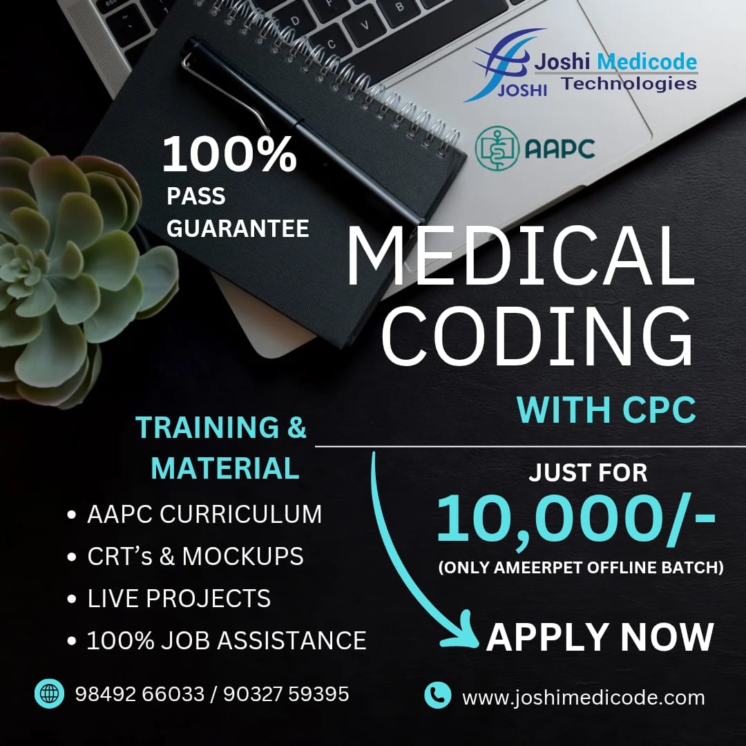 joshimedicode's tweet image. Special Offer Alert! Get Medical Coding with CPC Training for just ₹10,000 — offline only at our Ameerpet branch! 
Hurry, limited seats available — Enroll now with @joshimedicode1 Technologies!
#MedicalCoding #CPCTraining #MedicalCodingCourse #MedicalCodingJobs…