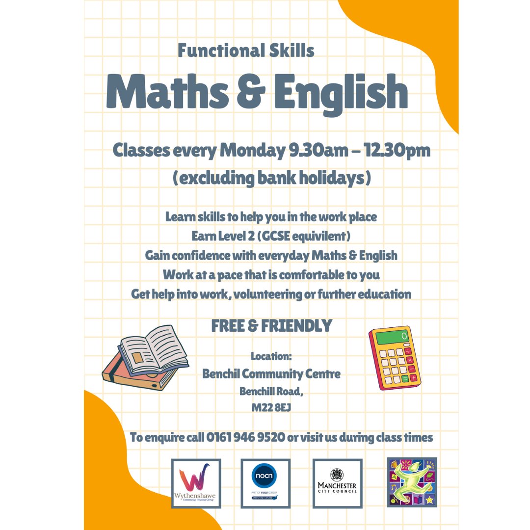 Southsidemag's tweet image. Want to earn a Level 2 Qualification in #English &amp;amp; #Maths?Learn at your own pace, build confidence, take the next step   into further education, work, or volunteering. Every Monday (except bank   holidays) 9:30-12:30 Benchill Community Centre #AdultLearning #SkillsForLife
