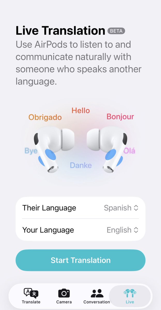 AirPod Pro + Translate app = 🤯

If you don’t understand the language someone else speaks, this changes the game. 

I’m decent in Spanish but get lost with speed and unusual verbs. I can now listen to every word being spoken in real time and no one knows.

Due to the ambient