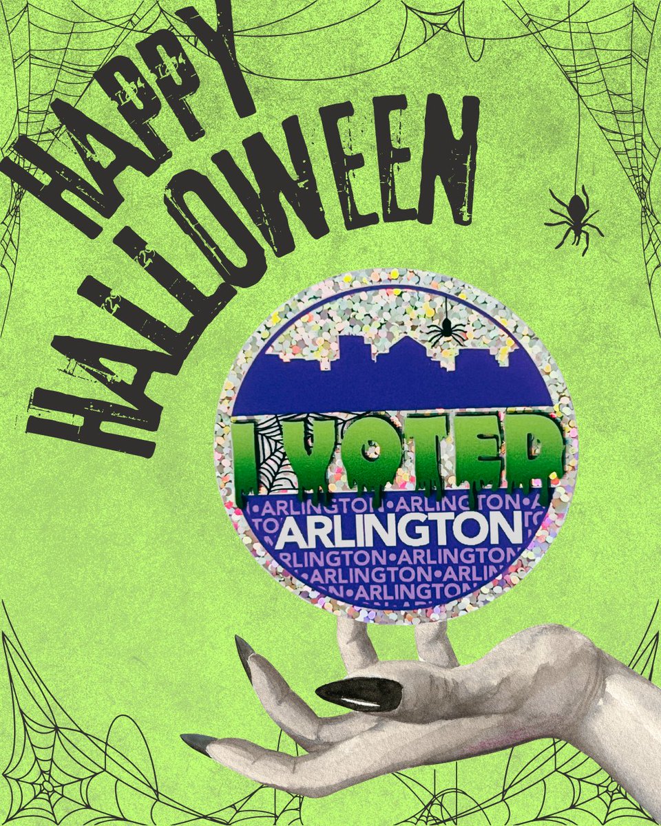ArlingtonVotes's tweet image. The itsy-bitsy spider…wants you to make a plan to vote! Early Voting is open until 5pm today, 10/31 at Courthouse Plaza where we have a limited number of glittery Halloween I Voted stickers! Happy Halloween!🎃🕷️🗳️

vote.arlingtonva.gov/Early-Voting

#ArlingtonVotes #Halloween #EarlyVoting
