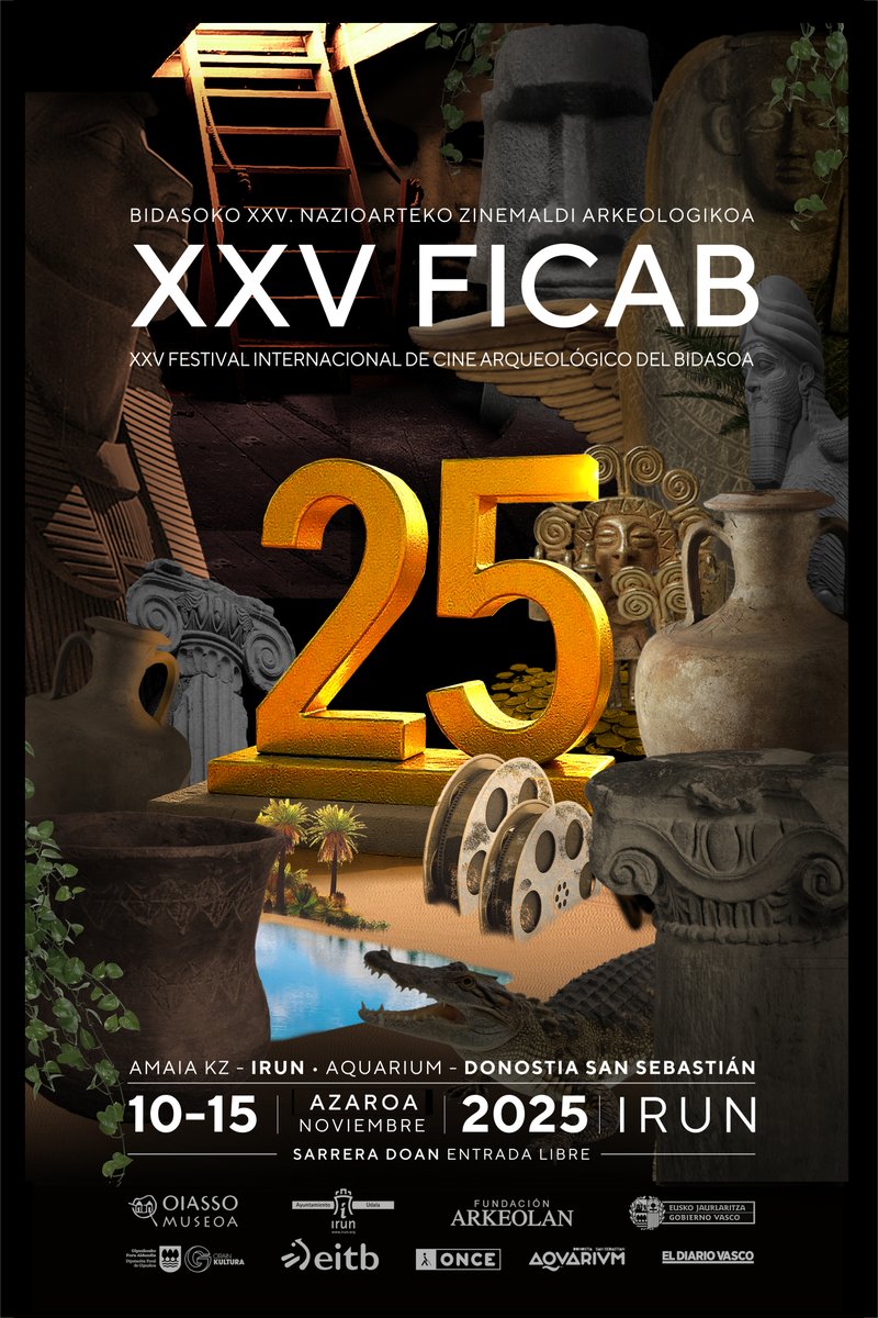 Irun_informa's tweet photo. 🎂 El festival de cine arqueológico #FICAB cumple 25 años
🎥 Este año el festival reunirá 24 películas. Además, el 13 de noviembre se celebrará un encuentro que reunirá a profesionales de la historia y la arqueología.
📎 Consigue las invitaciones aquí: https://t.co/buiJd0cxCO https://t.co/qQiRyYoSMY