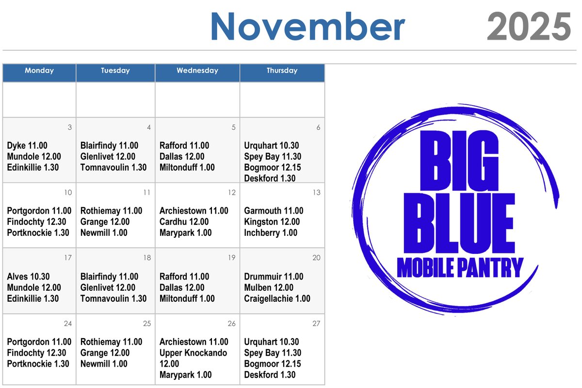 November's timetable!