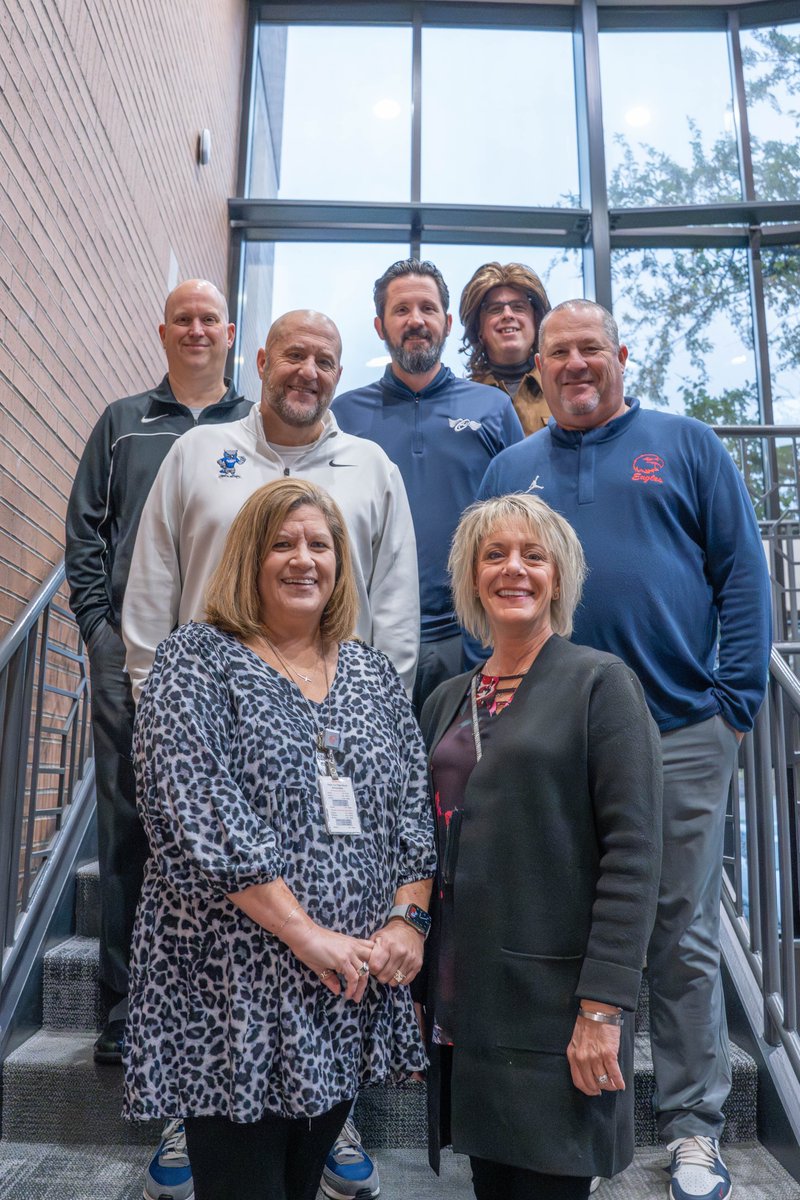 olatheschools's tweet photo. 🌟 October is National Principals Month! Join us in recognizing our high school principals for their leadership and commitment to students. Leave a comment below to thank your principal or share a favorite memory!

🪮 In celebration of Halloween, one of our high schools is having a spooky spirit week. This photo was taken on Wig Wednesday. Can you guess which of our principals switched up their style for the day? #OPSGrowHere