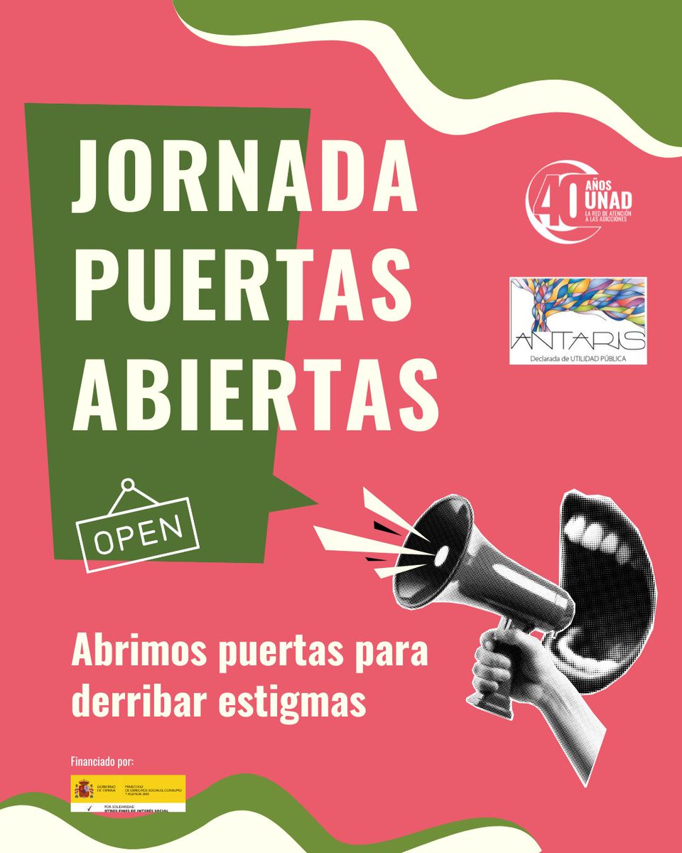 Este 14 de noviembre, abrimos nuestras puertas 🏠
para mostrar cómo trabajamos en la atención a las adicciones y la inclusión social.
💬 Abriendo puertas para derribar estigmas
📍  Plaza Compositor Maestro Castillo s/n 
🕐 09:00
#SoyANTARIS #AbriendoPuertasDerribandoEstigmas