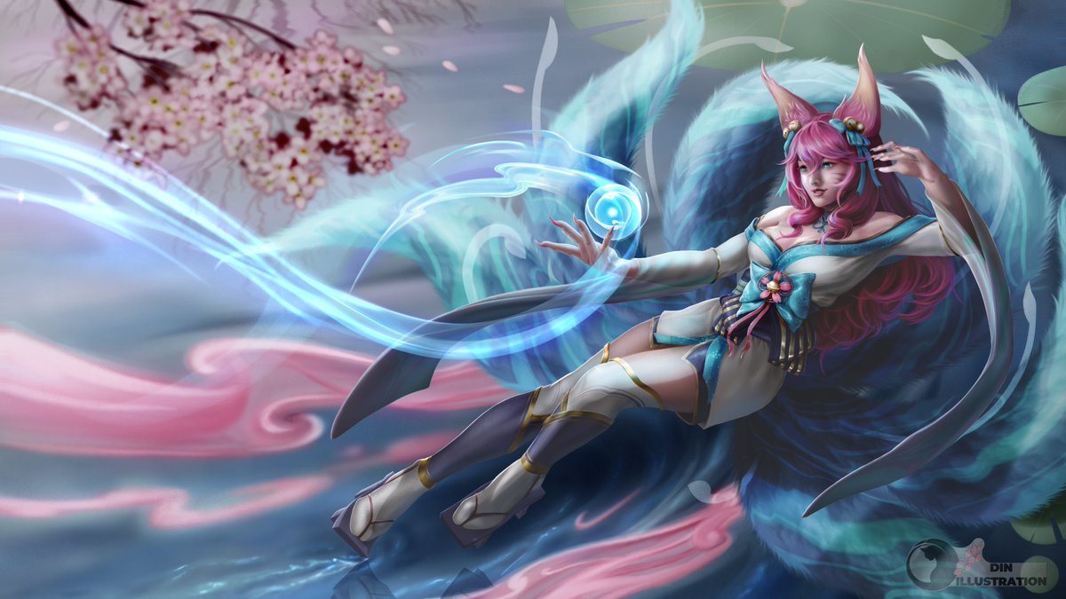 Drifting through the Rift.
Ahri gently holds her orb while drifting through the rift in the Spirit Blossom World. With her magical power, she drifts in the air, becoming one with the wind that brings the beauty of cherry blossoms. #LeagueOfLegends  #Ahri  #Fanart