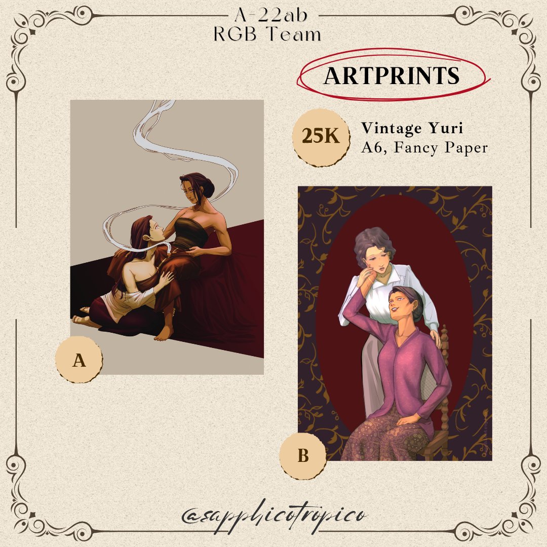 sapphicotropico's tweet image. 🔁 &❤️ are appreciated !
🐮Sapi's CF21 Catalogue🐮
👢 RGB team A-22 ab
📅 Sat & Sun, 15-16 Nov 2025
🪭 Original GL, Yuri, Jawa, Historical
#CF21 #CF21Catalogue #comifuro21