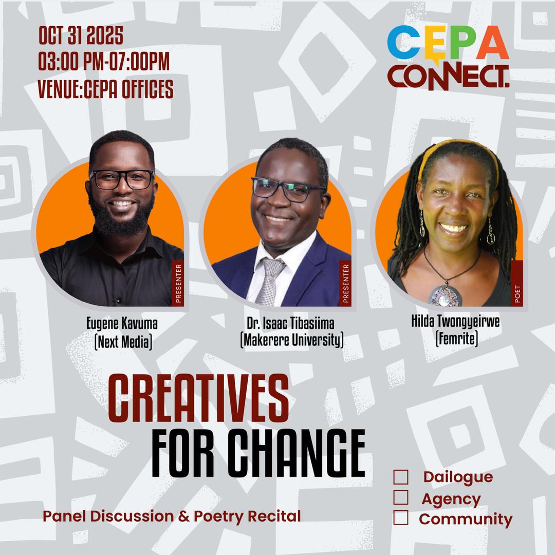 HomeFm256's tweet image. Happening now at @centre4policy offices. 

A blend of dialogue and poetry is what it is as we get to hear thoughts from elders @ITibasiima from @Makerere, @femritewriters&apos;s @twongye and @ekavu_ the creatives and community lead @nextmediaug.

#CEPAConnect #SUPA #CEPAProgramming