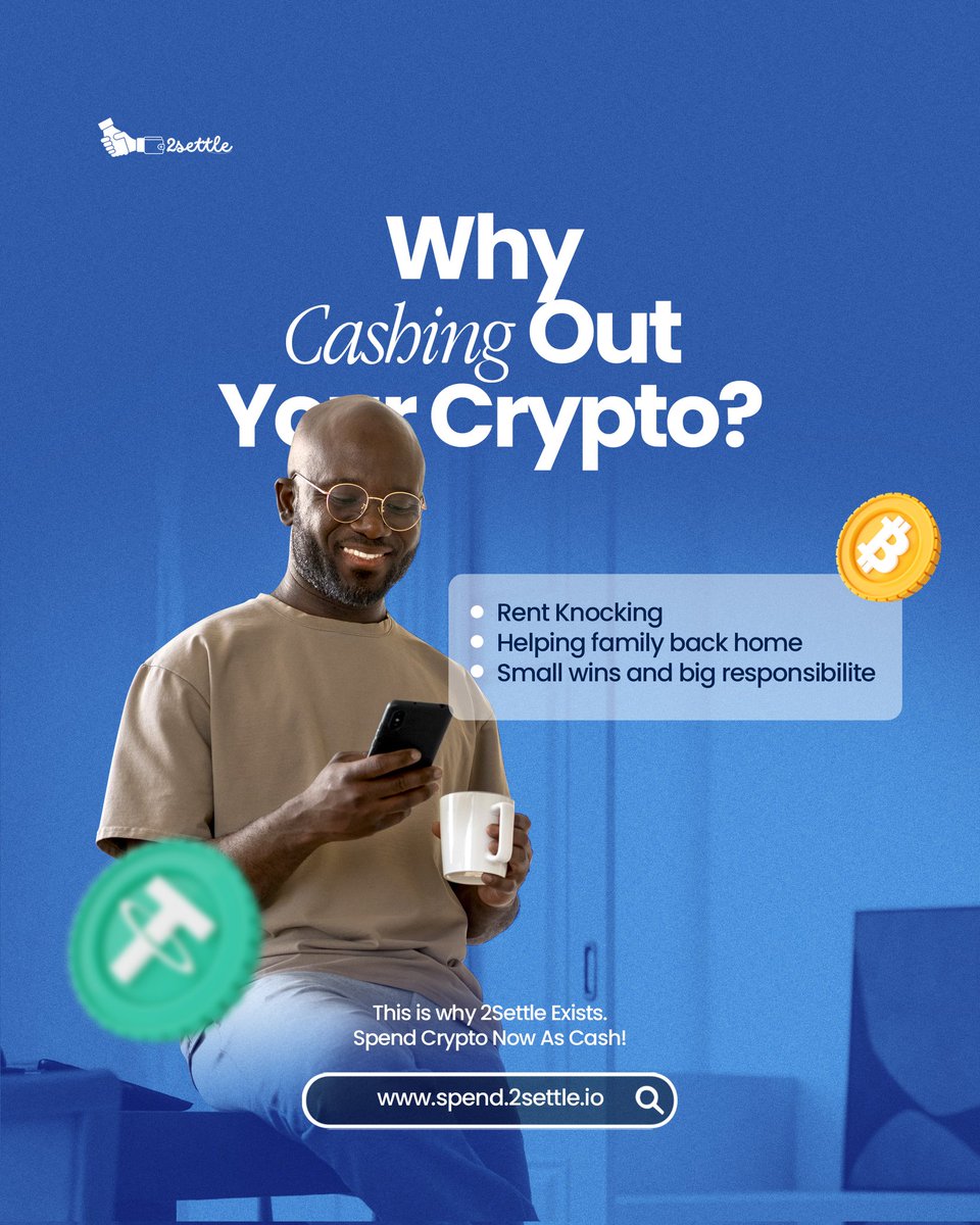 2SettleHQ's tweet image. Some of us are cashing out crypto because we have to spend money on: 

📌 Transport to go to work
📌 House Rent 
📌 Helping family back home
📌 Small wins and big responsibilites

And that is why 2Settle exists, to help you spend your crypto as cash.

#2SettleHQ #SpendBitcoin.
