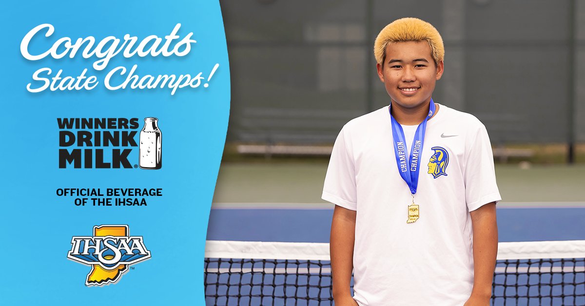 Throwing it back to last weekend's Boys Individual Tennis State Finals..

Winners Drink Milk!

Congratulations to our Singles State Champion, Joe Garrean of Homestead High School, and to our Doubles Champion, Ethan Cougill and Skylar Rose of Brownsburg High School!

Special