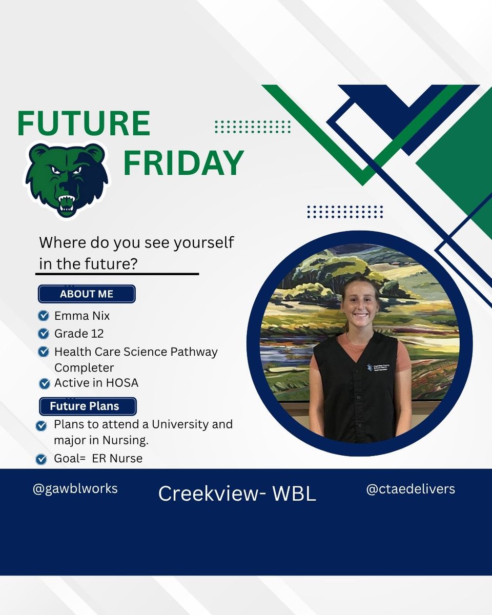 Emma Nix is a CVHS Senior.  She is interning at Northside Hospital and is a Health Care Science Program Completer.  Emma is also a member of the Varsity Softball Team.  #gawblworks   #ctaedelivers