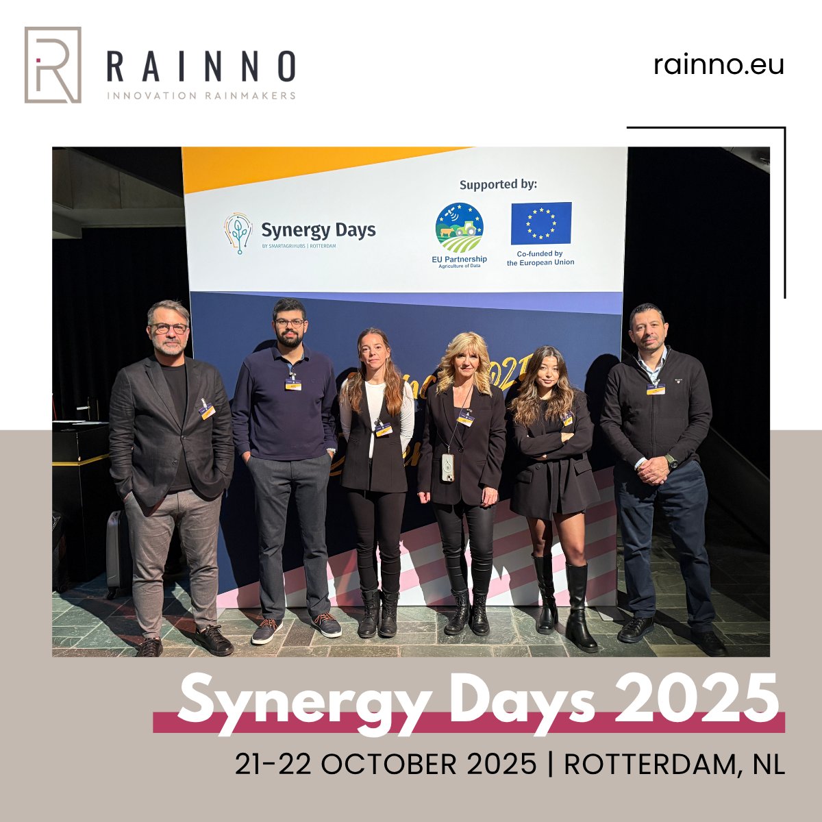 RainnoEU's tweet photo. 🌍Rainno at Synergy Days 2025!

This October in Rotterdam, #Rainno represented three EU research projects at #SynergyDays2025, each tackling key challenges in food safety, biodiversity &amp; circularity: @EfraProject, @biofin_eu &amp; ARGONAUT.

#Innovation #ScienceCommunication https://t.co/er2n4WKVD1