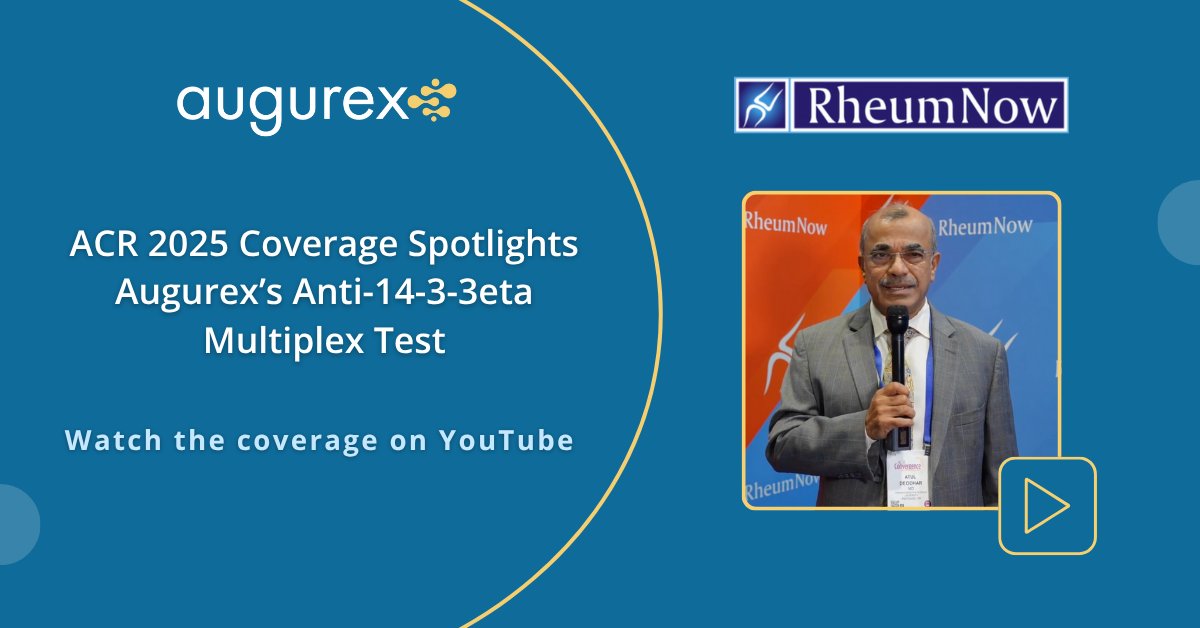 We’re excited to see <a href="/RheumNow/">Dr. John Cush</a> spotlight Augurex’s ACR 2025 data on the Anti-14-3-3eta Multiplex Test, highlighting how it complements HLA-B27 and CRP to improve #axSpA diagnosis and help differentiate axSpA from mechanical back pain.
 🎥 youtu.be/X8Sc_3oBSVA