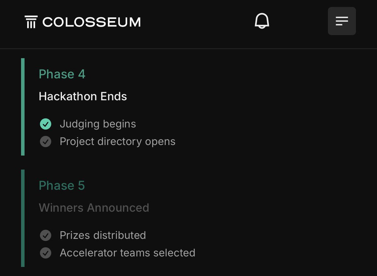 colosseum's tweet image. The @Solana Cypherpunk Hackathon has concluded. Thanks to all builders who entered products!

We&apos;re organizing the submissions &amp;amp; preparing to initiate the judging process, which will take 5/6 weeks.

We will announce the total # of submissions &amp;amp; share a public directory soon.