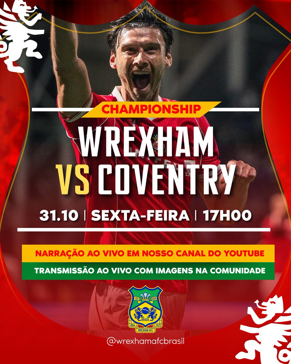🔥 DIA DE ENFRENTAR OS LÍDERES! 🏆🐉

Depois de encarar o vice-líder Middlesbrough fora de casa, o Wrexham volta ao STōK Cae Ras para um desafio ainda maior: os líderes da Championship, o poderoso Coventry City!

Os Sky Blues estão voando — invictos, com o melhor ataque da liga e
