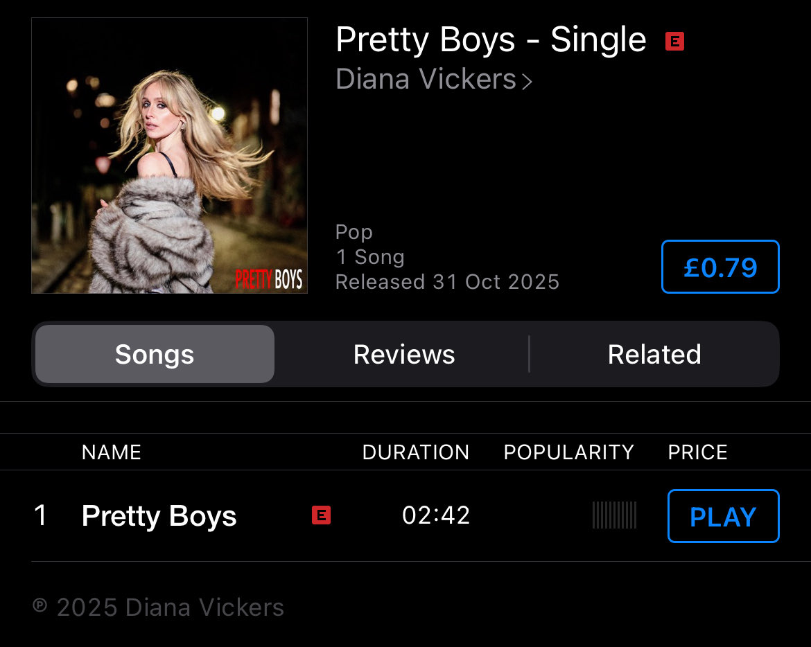 DOWNLOAD AND STREAM DIANA VICKERS NEW SINGLE ‘PRETTY BOYS’ 💋 music.apple.com/gb/album/prett…