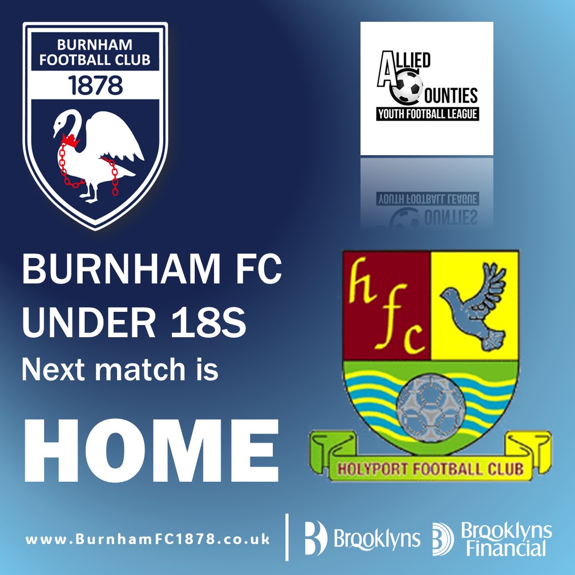 BURNHAM FC U18s v <a href="/HolyportFC/">Holyport FC | Est 1897</a> U18s
03/11/2025 KO 19:45 <a href="/ACYFL_Official/">ACYFL_Official</a>  (South)

Adult £5 / 65+ £3 / U16s £1 / U5s Free entry

Bar open from 17:30 - Changing rooms open when the home team manager arrives. Please wait in the bar until then. Visitor Info burnhamfc1878.co.uk/matchdays-at-b…