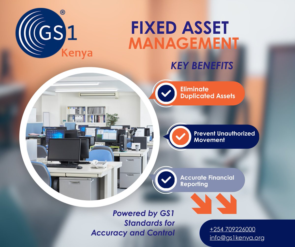 gs1Kenya's tweet image. Know your assets. Control your data. Optimize your value.
GS1 Kenya’s Fixed Asset Management Solution delivers complete asset visibility from acquisition to disposal powered by GS1 global standards.
#FixedAssetManagement #GS1Kenya #SmartTracking #DigitalEfficiency #DataIntegrity