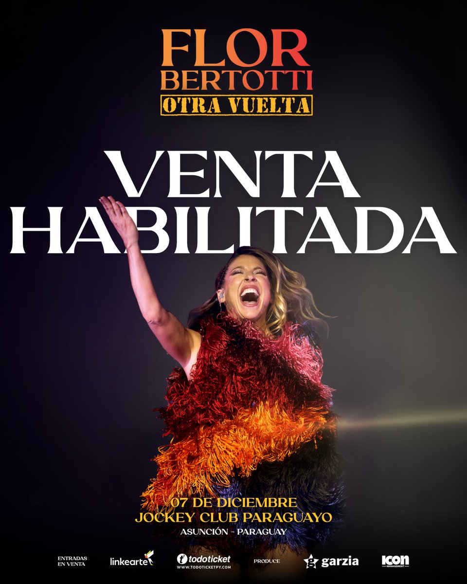 _garziagroup's tweet image. 🌸 ¡Ya están a la venta las entradas para Flor Bertotti en Paraguay! 🌸

La magia, la alegría y las canciones que marcaron a toda una generación vuelven a brillar en una noche única 💛🌈🎤
✨ Otra Vuelta Tour llega a Asunción para hacernos cantar, bailar y emocionarnos juntos.…