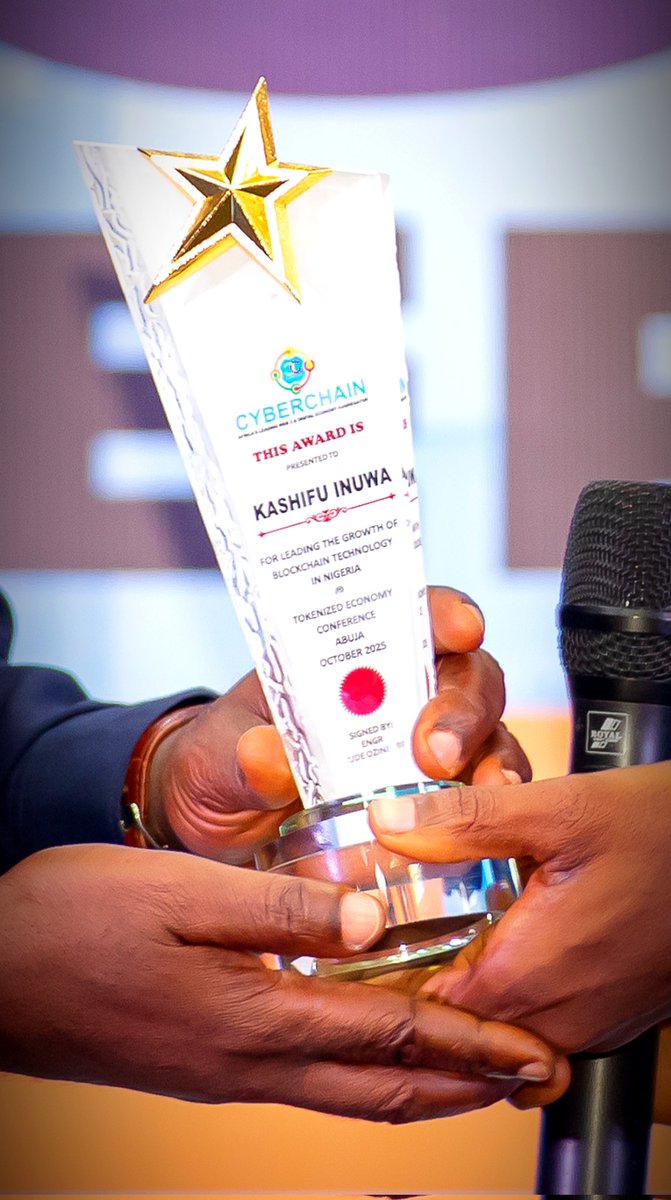 Award presentation to the Director General of <a href="/NITDANigeria/">NITDA Nigeria</a> <a href="/KashifuInuwa/">Kashifu Inuwa Abdullahi</a> CCIE (Represented) for leading the growth of Blockchain Technology in Nigeria.

The industry appreciates you Sir.