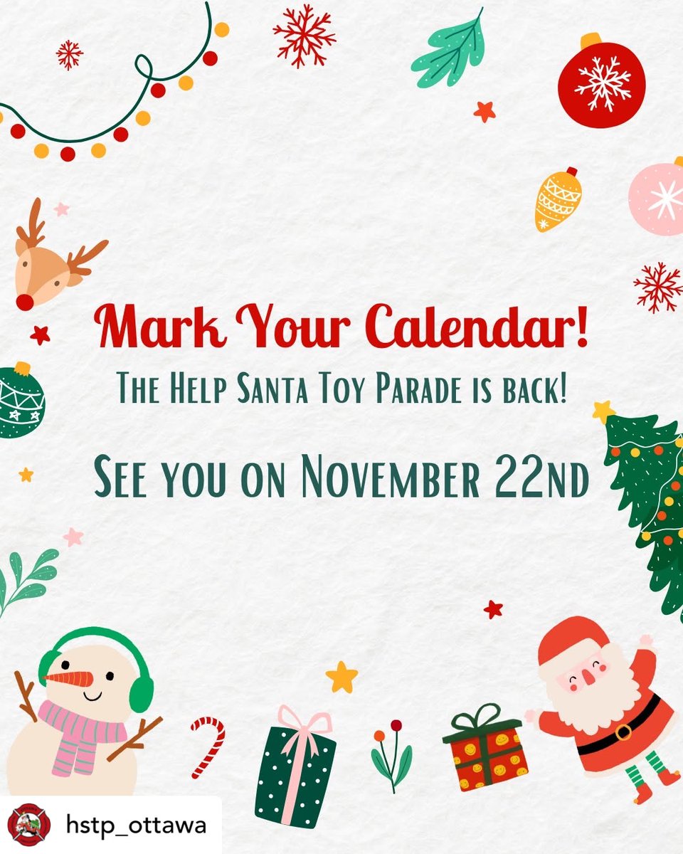 Help Santa Toy Parade 🧸
Celebrating their 56th year on November 22nd at 11AM
🎄🎅
Donations support  CTV &amp; MOVE 100’s Toy Mountain
Learn how you can help bring the magic of the season to life and make a difference for local children in need

➡️ toyparade.ca

#Ottawa