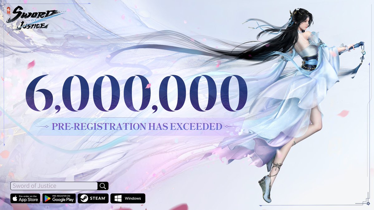 6 Million Pre-Registrations Achieved!

We're thrilled to announce that Sword of Justice has hit 6 million pre-registrations! Thank you for your incredible passion and support.
