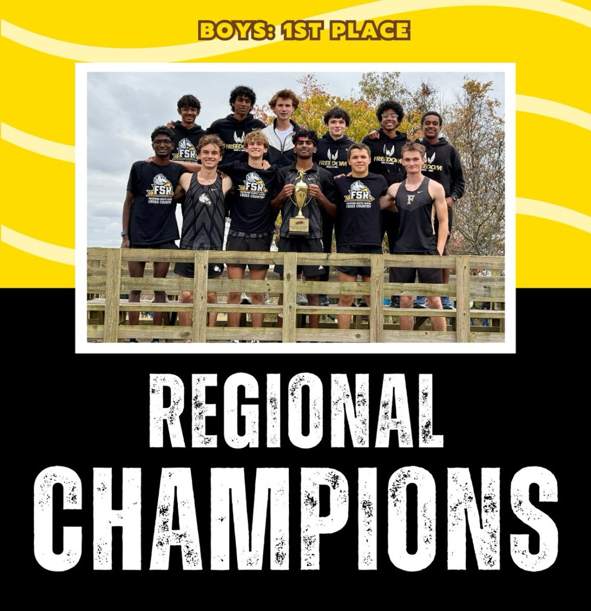 freedomhs_xctf's tweet image. Congratulations to our boys cross country team for capturing the 2025 Region 5D Championship yesterday at Oatlands! 

Special shoutout to our individual medalists: 
🥈Aneesh Kandimalla - 2nd place 
🥉Noel Madda-3rd Place