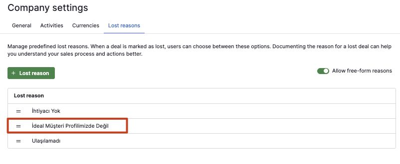 Allah tüm B2B SAAS'lara CRM'de lost reason olarak "İdeal Müşteri Profilimizde Değil" seçeneğini ekleyecek özgürlüğü ve iradeyi versin :) Amin.