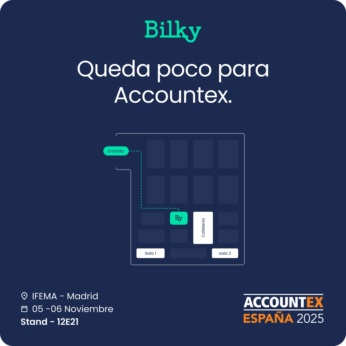 🎉 ¡Empieza la cuenta atrás!
¿Ya tienes tu entrada para #ACCOUNTEX España 2025? 😁
En #Bilky te esperamos los días 5 y 6 de noviembre en IFEMA Madrid.
📍 Stand 12E21 — Entrada gratuita para profesionales.

👉 accountexespana.es
#softwareasesoría #accountexespaña #Verifactu