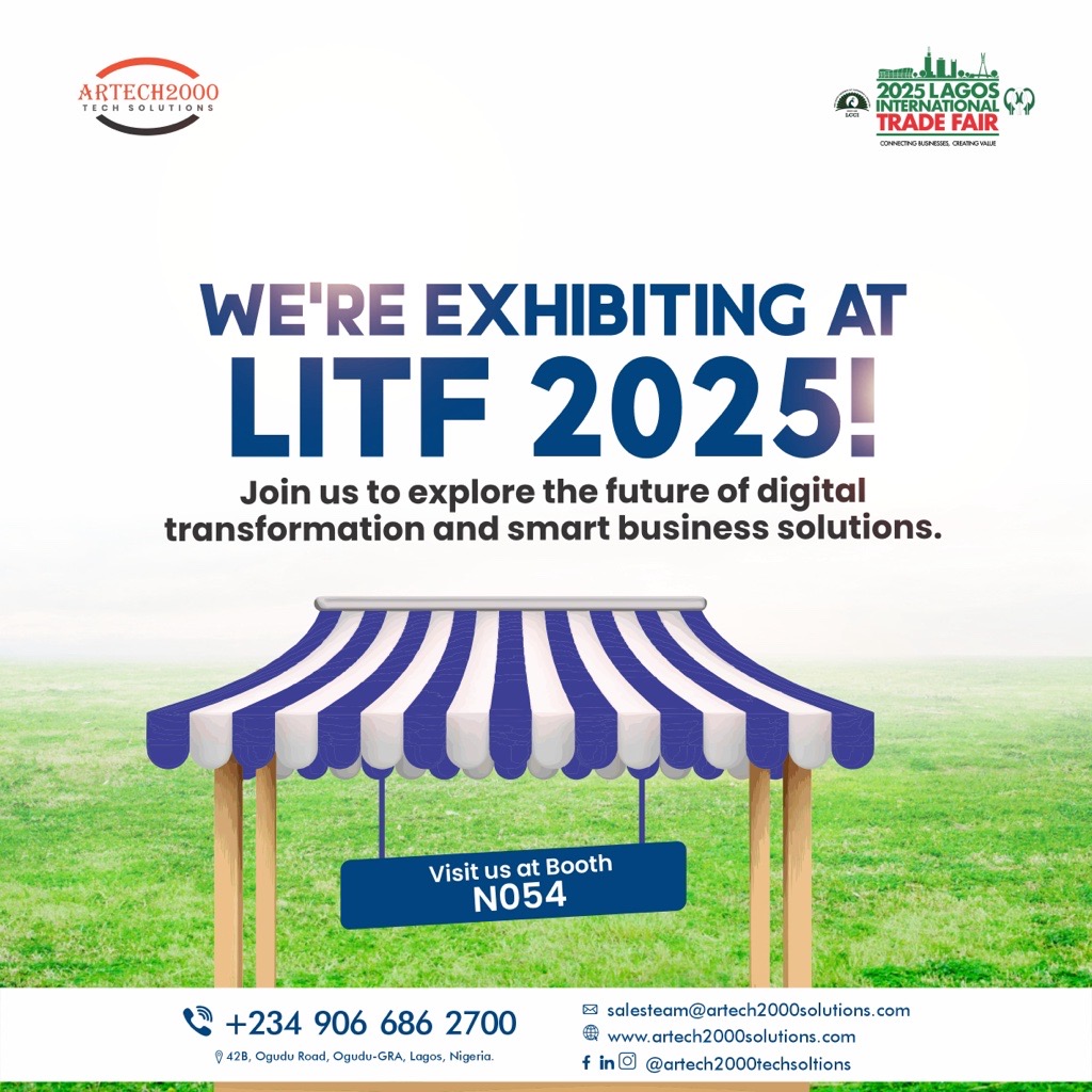 Artech2000_Tech's tweet image. We’re ready for Lagos International Trade Fair (LITF) 2025! 🚀

Join us at Booth No. 54 and explore how Artech2000 is shaping the future of digital transformation with smart business solutions.

👉 Don’t miss out, click this link:- bit.ly/47rH9FS to Register now!