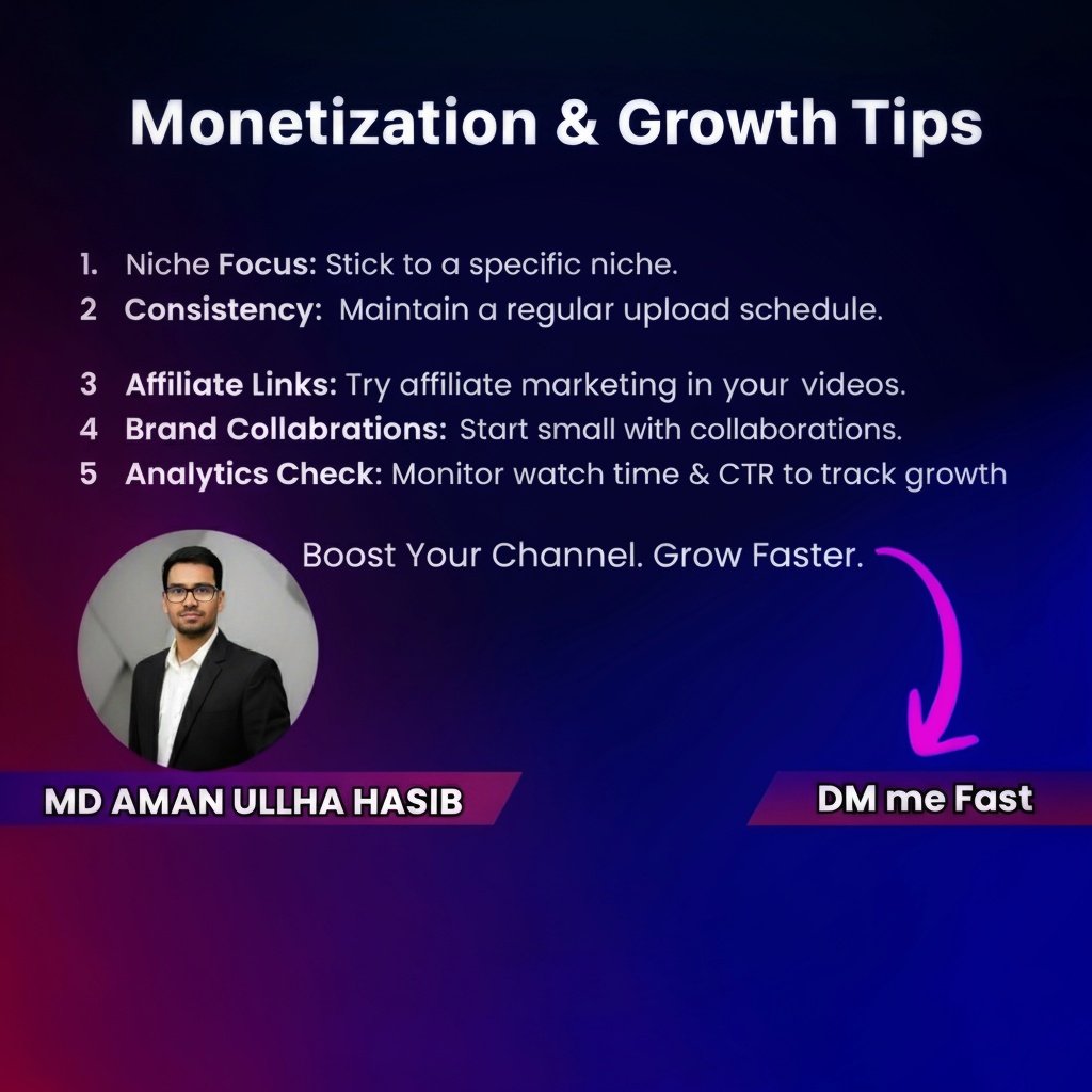 hasibamanullha8's tweet image. Want to turn your YouTube channel into a full-time income source?

Here are 5 simple yet powerful Monetization &amp;amp; Growth Tips to help you scale faster!

DM me if you’re serious about growing your channel organically.

#YouTubeGrowth #YouTubeTips #MonetizationStrategy #Growthtips
