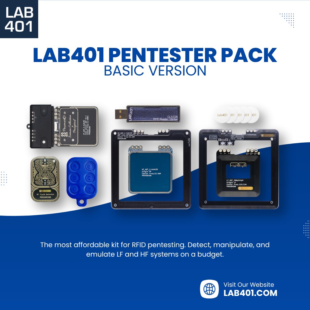 Lab_401's tweet image. 🧰 Lab401 Pentester Packs = top tools for RFID ops without breaking the bank! Detect, emulate &amp;amp; manipulate LF/HF systems—budget gear, elite results. 🔐 l.lab401.com/v5EHC  
#RFIDTools #Lab401 #PentestPack #rfid #pentesting #infosec #Proxmark3