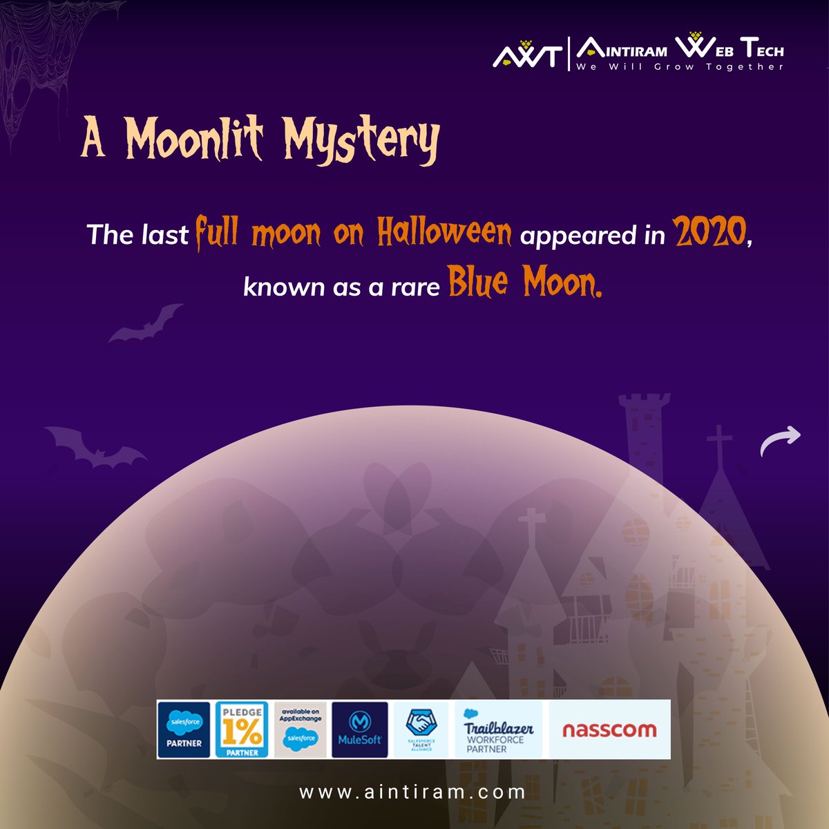 aintiram_in's tweet image. 🌕A Moonlit Mystery, a Season of Stories!🎃This Halloween, let’s celebrate creativity, community &amp;amp; the spark of imagination!

🎃Wishing you a delightful &amp;amp; spirited Halloween from all of us at @aintiram_in !✨

#HappyHalloween #AintiramWebTech #Salesforce #AWT