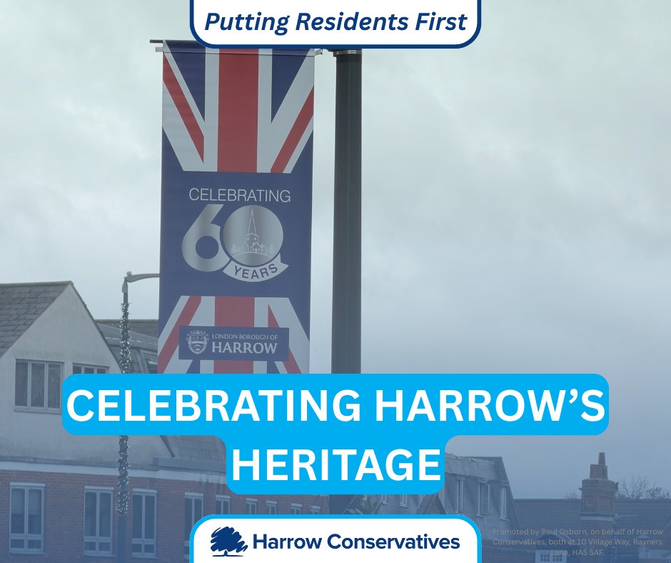 HAConservatives's tweet image. We are passionate about celebrating Harrow’s heritage and showing pride in our country. That’s why we are installing multiple banners at dozens of locations across Harrow. These banners mark Harrow’s 60thanniversary as a London borough while promoting our nation’s flag.
