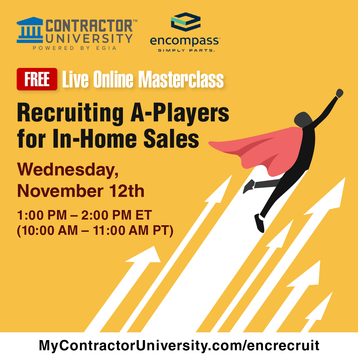 EncompassSP's tweet image. Join Drew Cameron, EGIA, to learn how to systematize your recruiting efforts to yield A-people that you can turn into A-Players that perform, evolve, &amp;amp; elevate the customer buying experience and your company’s revenues &amp;amp; profits. #Encompass #EGIA #businesscoaching