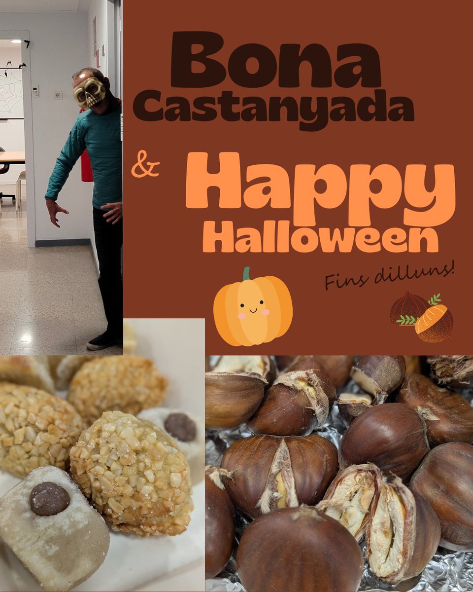 aaprendre's tweet photo. Tenim el🧡dividit entre les dues celebracions. Ens agrada que les nostres companyes ens expliquin i mantinguin viva la seva tradició. Nosaltres fem el mateix amb la Castanyada, la celebrem i la compartim.
I tu, què celebres?
Bona Castanyada &amp; Happy Halloween!
Ens veiem dilluns! https://t.co/nnnlIObyND