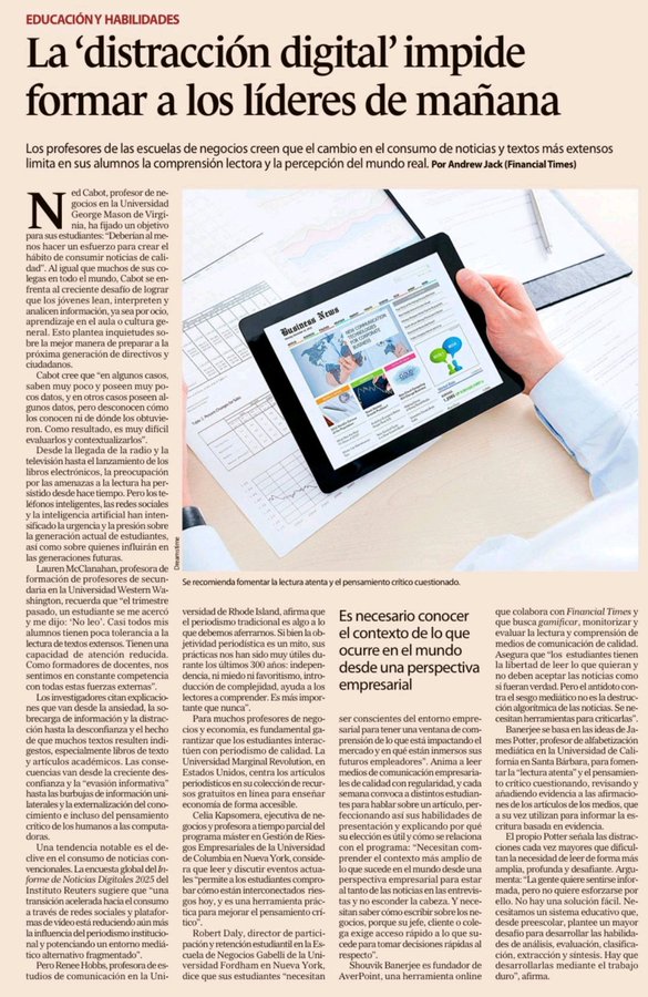 virginiog's tweet photo. ¡Necesitamos recuperar la lectura profunda y la comprensión de contexto!   
Es esencial para el pensamiento crítico y la toma de decisiones empresariales. Menos scroll, más enfoque
Hay que innovar para enseñar a consumir información de forma reflexiva en la era digital https://t.co/uAy5WIhl0j