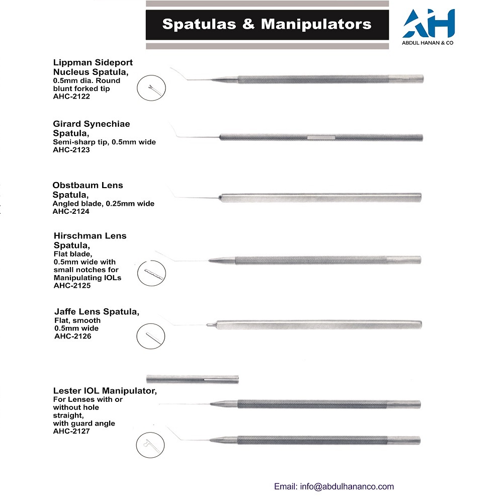 AbdulHananCo's tweet image. ✨ #Spatulas &amp;amp; #Manipulators ✨
High-quality #ophthalmic #surgical #instruments by Abdul Hanan &amp;amp; Company.

📩 Importers &amp;amp; #buyers, contact us:
abdulhanancompany@gmail.com
🌐 abdulhananco.com

#abdulhanancompany #ophthalmology #eyesurgery #surgicalinstruments
#طب_العيون