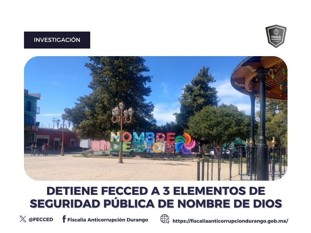 FECCED's tweet image. 🚨 Fueron detenidos tres elementos de Seguridad Pública de Nombre de Dios por los delitos de Homicidio y Tortura durante el ejercicio de sus funciones.
⚖️#YoSoyÍntegro #FECCED 🛡️
fiscaliaanticorrupciondurango.gob.mx/2025/10/31/det…