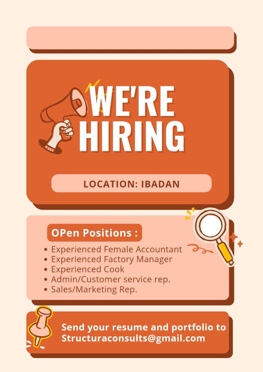 passwordtv__'s tweet image. New job openings in Ibadan! 
Structura Consults is hiring across several positions.

Tag someone who should see this 👇

Kindly retweet. 

#JobAlert #IbadanJobs #NowHiring #JobsInIbadan